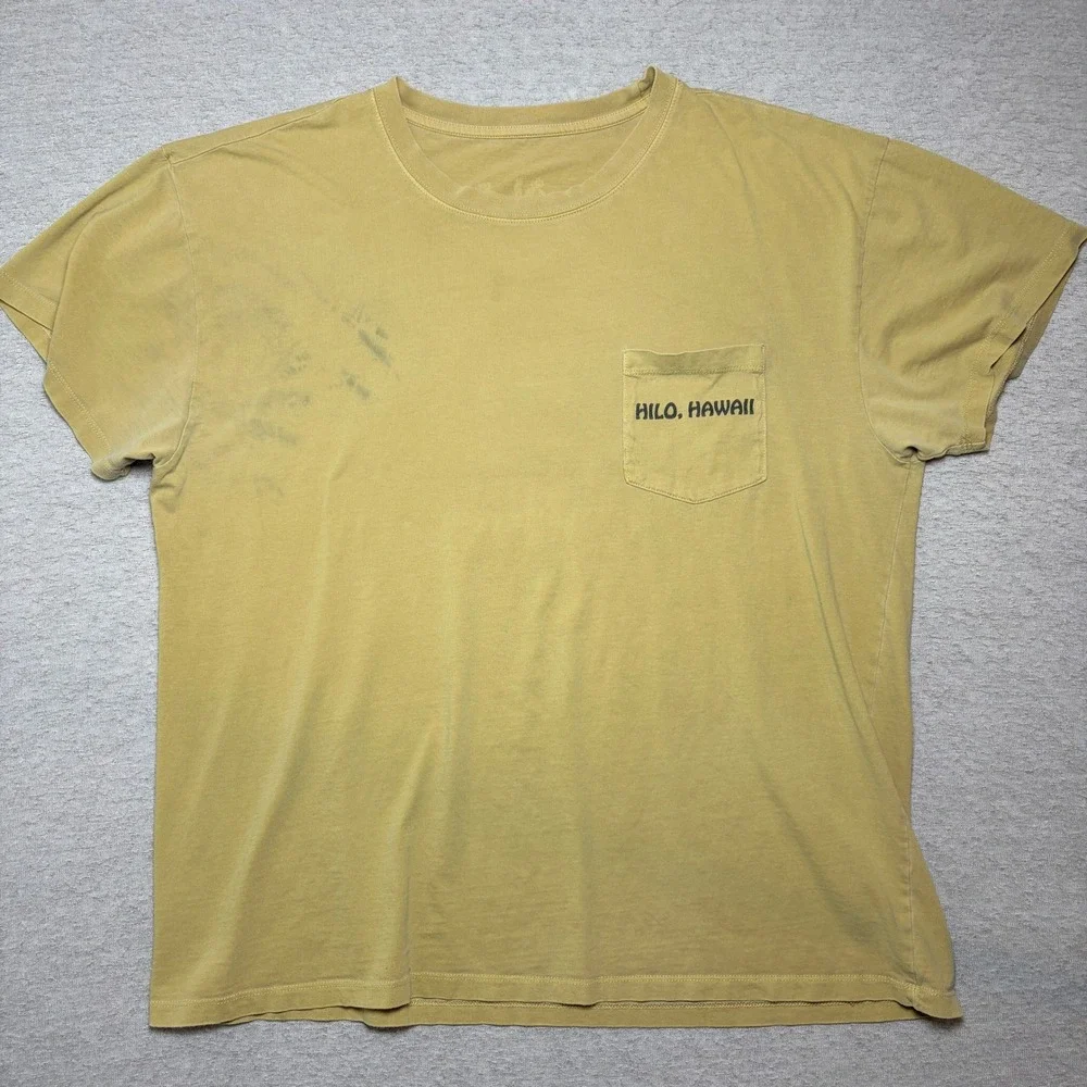 Mens Tshirt XL Yellow Hilo Hawaii Pocket Souvenir Tropical Cotton Tee